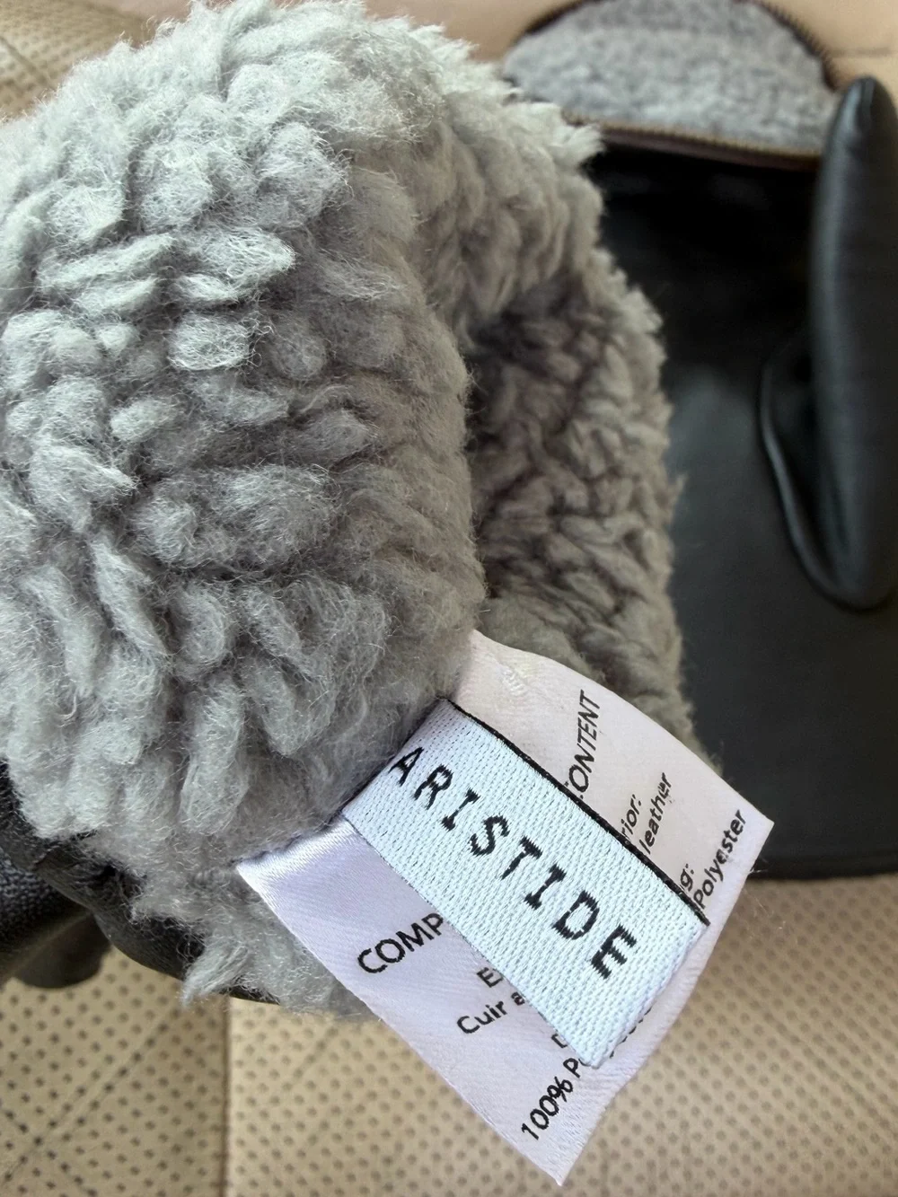 Aristide Anthropologie Mittens Lamb Leather Fleece Black Size 8 Small Warm